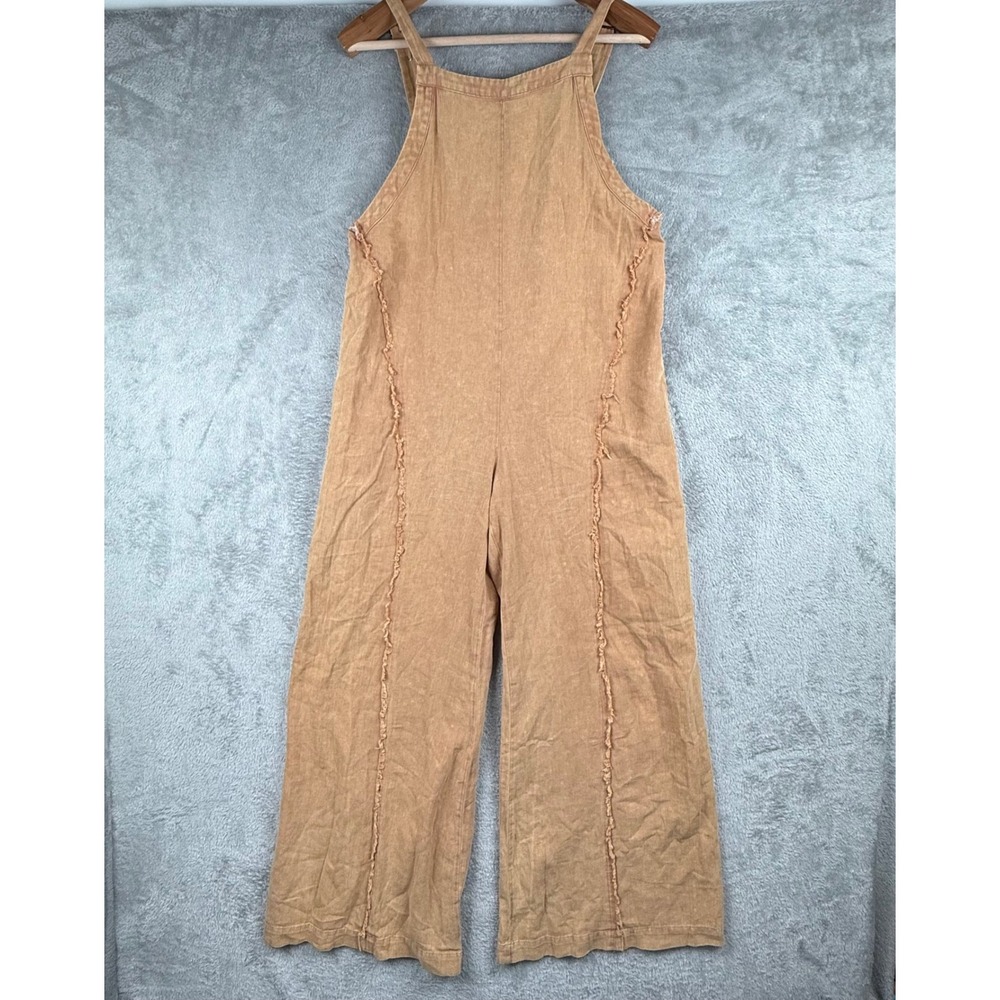 Eesome Wide Leg Cropped Overalls Jumpsuit Womens Small Tan Everyday Cotton